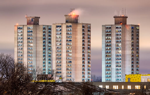 View of the Horn Towers in South Minneapolis. Photo courtesy of Flickr user <a href=https://www.flickr.com/photos/diversey/49155432256">Tony Webster</a>