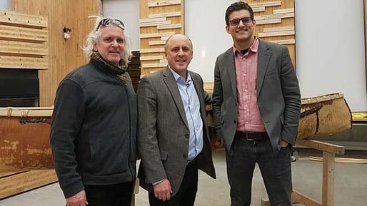 David Fortin (right), the new director of Laurentian University's McEwen School of Architecture, with founding director Terrance Galvin (left) and the university's interim president Pierre Zundel.