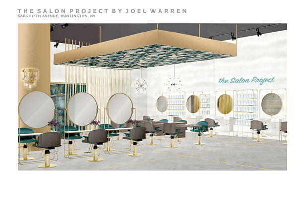 rendering of custom built make-up stations and hair styling stations in the background