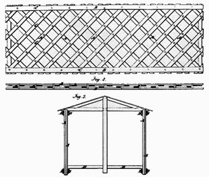 A diagram showing Ithiel Town’s innovative lattice bridge design. Image courtesy of Wikimedia Commons.