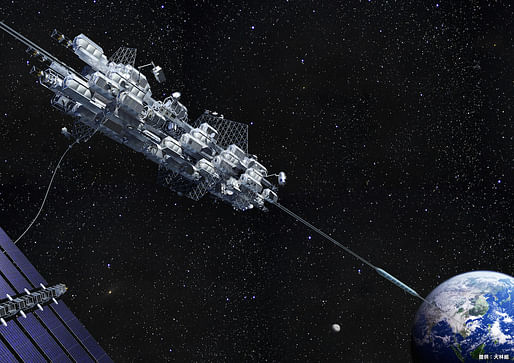 Rendering of a space elevator by Japanese space contractor Obayashi Corp.