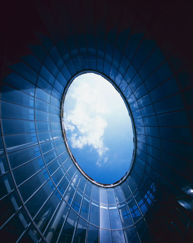 Looking up at the courtyard