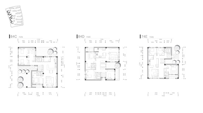 Unit plans of small buildings.