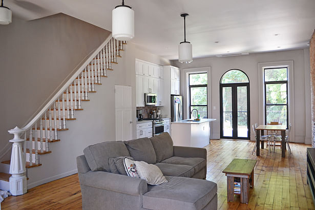 Open plan parlor floor at the Brooklyn Townhouse.