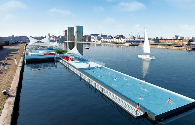 Rendering of Badboot docked on the Eilandje in Antwerp (Antwerp Docklands) at the Kattendijkdok