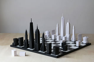 A chess set that forms the New York City skyline