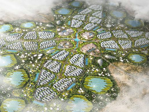 Aerial rendering of the XZero City proposal in Kuwait. Image courtesy URB