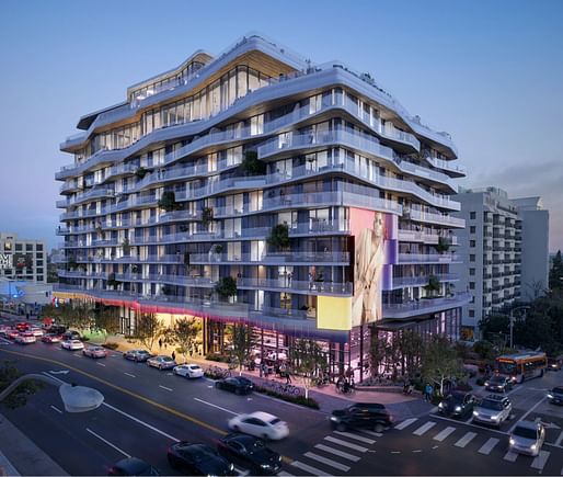 Updated rendering of 8850 Sunset Boulevard. Image courtesy Arquitectonica.