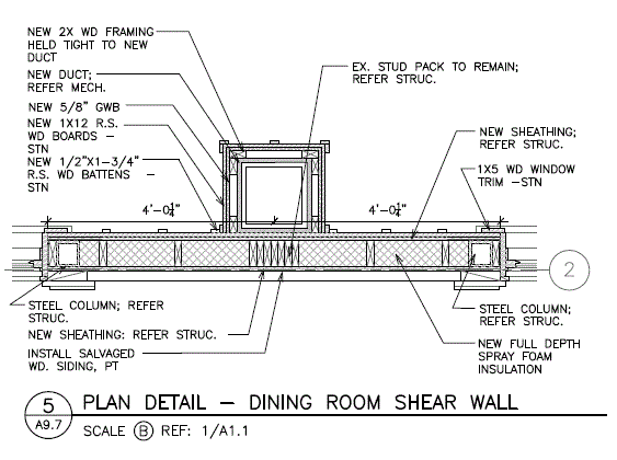 Dining Room detail for Mechanical chase and Structural shear wall.