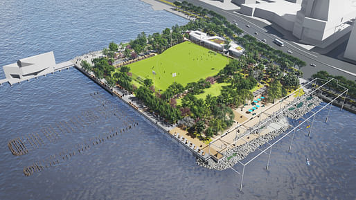 Aerial rendering of the new Gansevoort Peninsula Park project in New York City. Credit: James Corner Field Operations, courtesy of the Hudson River Park Trust.