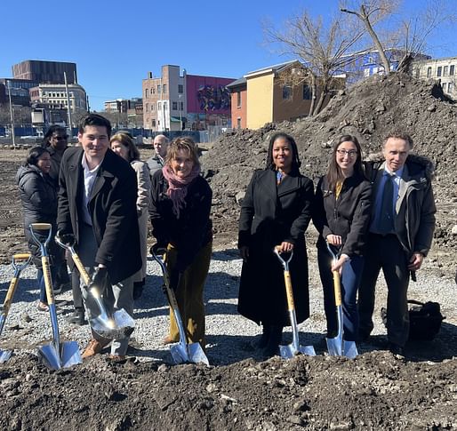 From the left:Sam Maloney - DesignerSally Gibson - Senior Project ManagerDr. Aisha Francis - Franklin Cummings Tech PresidentAli Horwitz - Staff ArchitectShaun Lynch - Senior Project Architect