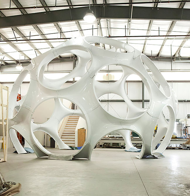 Fly’s Eye Dome restoration at Goetz Boats in Bristol, RI (Photo: Ira Garber)