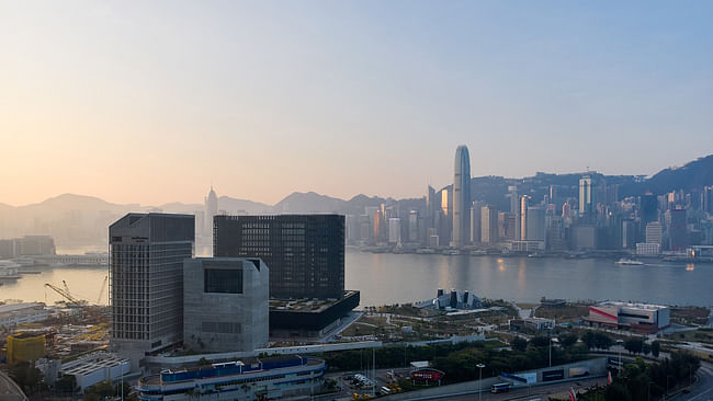 A campus of buildings (from left to right: the West Kowloon Cultural District Authority Tower, the Conservation and Storage Facility, and the M+ building) Photo: Virgile Simon Bertrand © Virgile Simon Bertrand Courtesy of Herzog & de Meuron