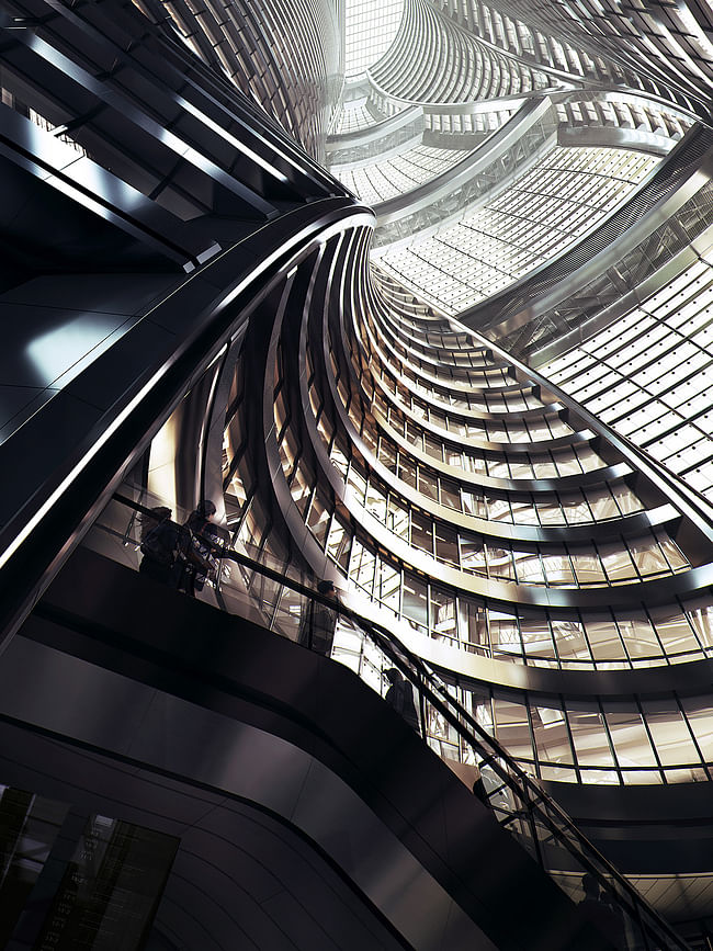 Leeza SOHO, Atrium rendering by MIR. Image courtesy of Zaha Hadid Architects.