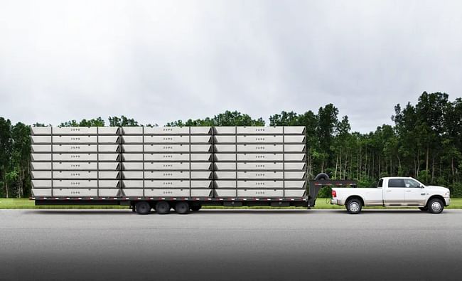 Jupe can deploy up to 24 HEALTH units with a single 40’ flat bed and heavy-duty pickup truck to both rural and urban areas. Up to 500,000 can deploy on a single cargo ship.' Image and text courtesy of JUPE