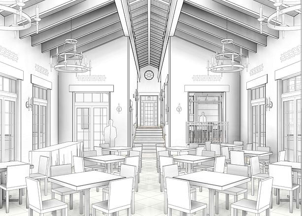 Simple, uncolored view of the main dining room