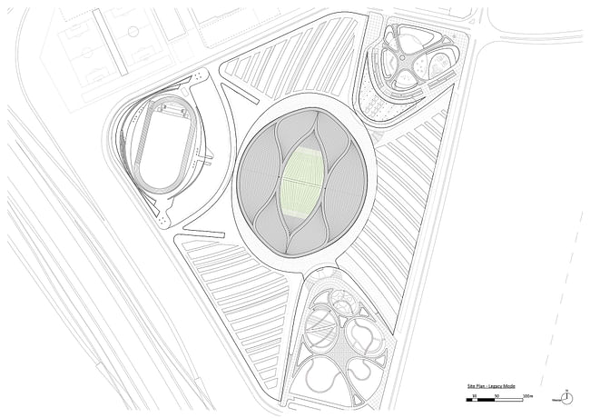 Al Janoub Stadium, Site Plan - Legacy Mode. Image courtesy of Zaha Hadid Architects.