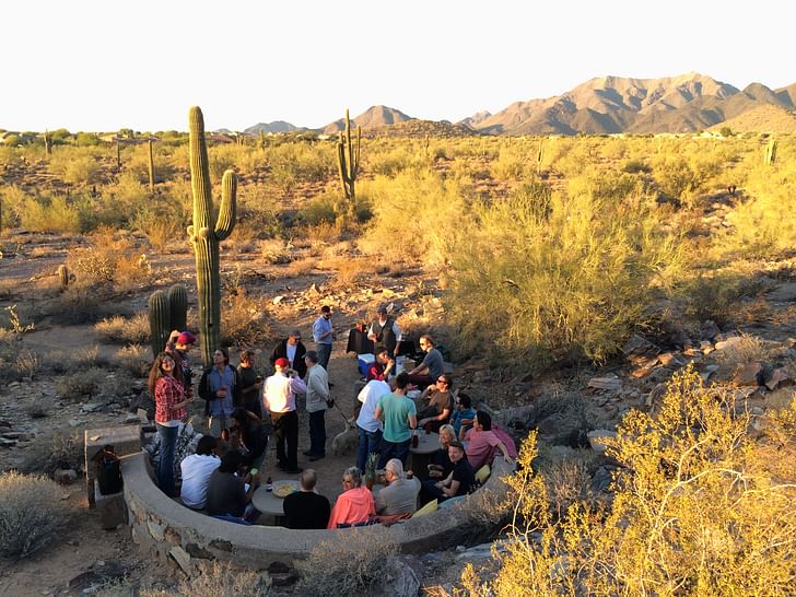 The Taliesin community relaxing at the 'Tea Circle', Taliesin West. Photo by Jason Silverman.