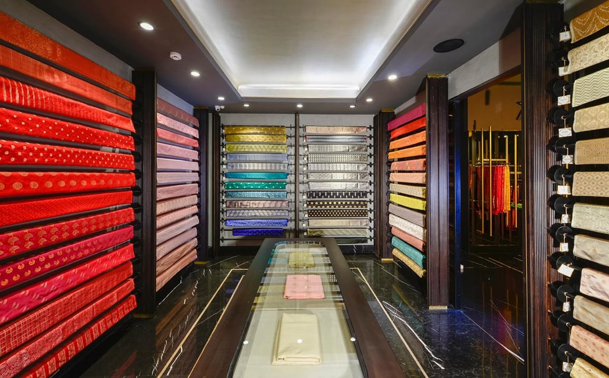 Luxury saree display wall demo