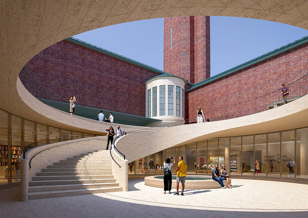 The sunken square, accessible via the existing gate in the Buitenhof, forms the new entrance to the Museum Boijmans Van Beuningen.