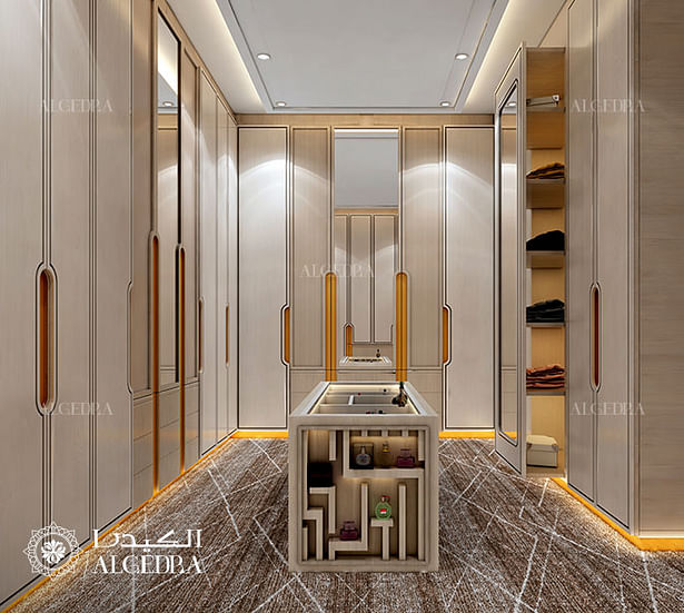 Modern dressing room design in Dubai luxury villa