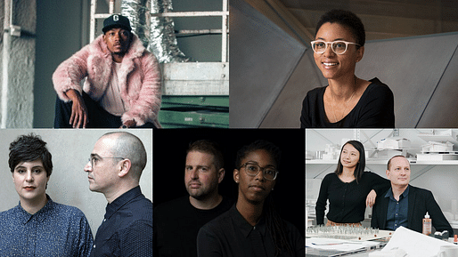 2022 USA Fellows, Architecture & Design Category (Top Row L-R): Germane Barnes and Nina Cooke John, (Bottom Row L-R) Rania Ghosn and El Hadi Jazairy of Design Earth, Tom Carruthers and Jennifer Newsom of Dream the Combine, and Jing Liu and Florian Idenburg of SO-IL. 