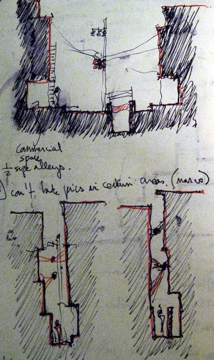 Section sketches of urban conditions in Rocinha Favela, Rio de Janeiro (Brazil)