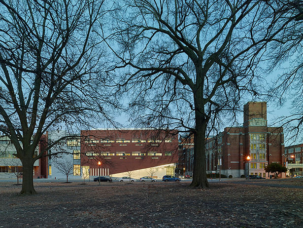 Campus context from park at dusk.