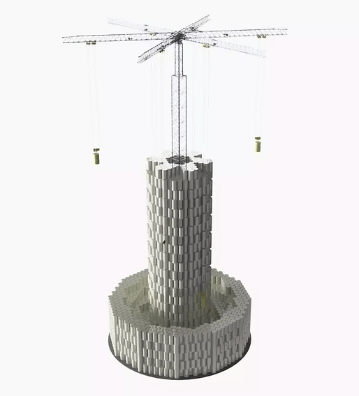 Simulation of a large-scale Energy Vault stacking crane. Image credit: Energy Vault, via Quartz.