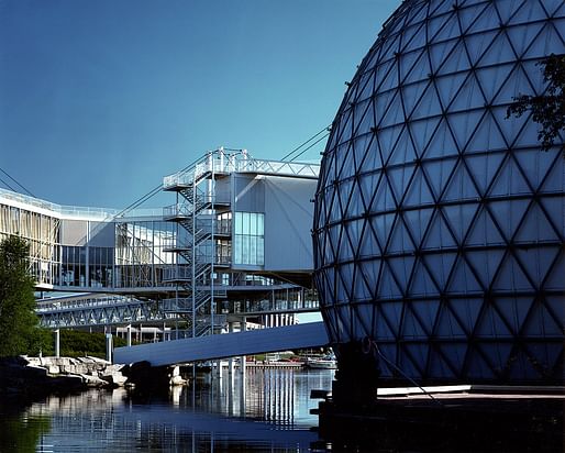 View of the Ontario Place Pods and Cinesphere. Photo credit: Zeidler Partnership Architects.