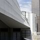 The lines of the new exterior of the San Francisco Museum of Modern Art is contrasted with other buildings in downtown San Francisco (photo by Lea Suzuki, The SF Chronicle)