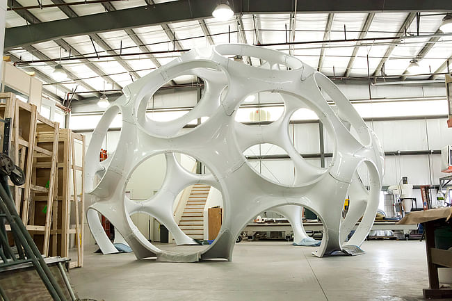 Fly’s Eye Dome restoration at Goetz Boats in Bristol, RI (Photo: Ira Garber)