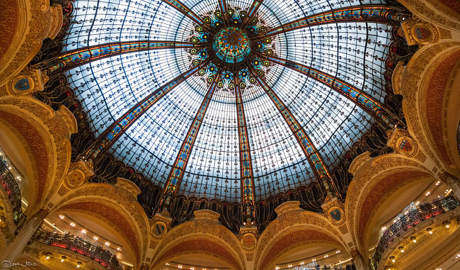 The domed interior of Galeries Lafayette. Photo by Joe deSousa via flickr.