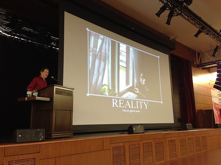 Wright's keynote address at ACADIA 2014. Photo credit: Amelia Taylor-Hochberg.