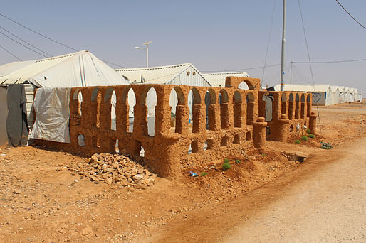 Future Heritage Lab, A cultural shelter/adobe interpretation of the Palmyra Arch of Triumph at the Al Azraq Refugee Camp, Jordan, 2017. Courtesy of MIT Future Heritage Lab. From the 2018 Graham Foundation Organizational Grant to Massachusetts Institute of Technology—Future Heritage Lab for the...