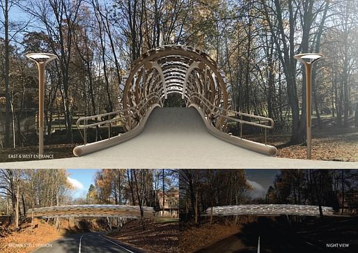 3RD PRIZE - “THE BARK BRIDGE - A suspended tree trunk walkway.” PROJECT AUTHORS: Michel Boucquillon, Donia Maaoui | Italy.