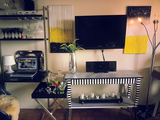 After: Striped black and white console table