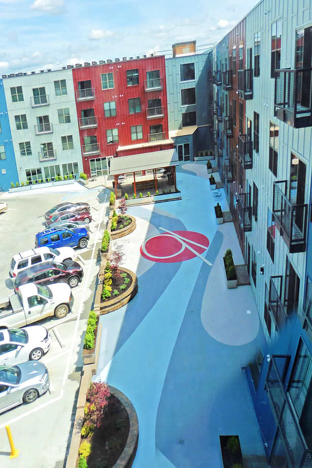View of central courtyard and parking