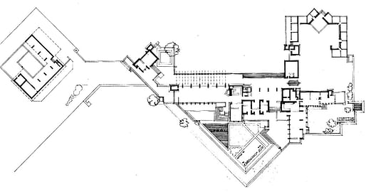 Frank Lloyd Wright's Taliesin West floor plan in Arizona. Photo: Great Buildings. 
