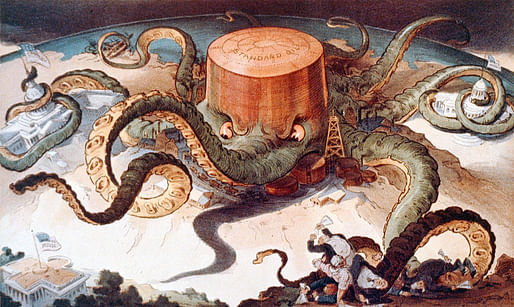 'Next!' 1904 political cartoon skewing Standard Oil's monopolistic tactics. Created by Udo J. Keppler. Image via wikipedia.org.