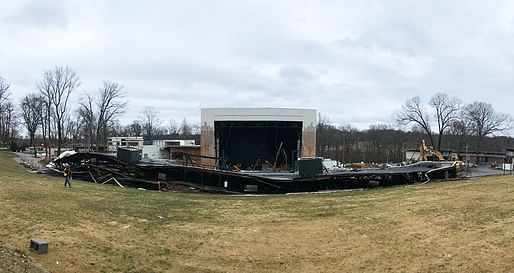 Collapsed Merriweather Post Pavilion roof during renovation. Image: roofmonitor/Twitter.