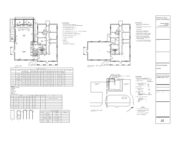 Floor plans with site plan and door window schedules