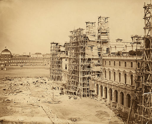 Historic photograph of the north wing of the New Louvre under construction in Paris, 1849. Credit: Edouard-Denis Baldus, RIBA Collections.