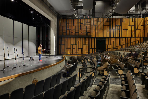 The new theater celebrates the long history of Highline thespians and is adorned with custom wood paneling that supports a variety of performing arts.