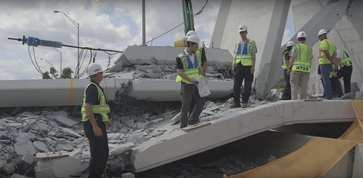 National Transportation Safety Board agents inspect the Florida State University bridge after its collapse on March 15, 2018. Image: NTSB.