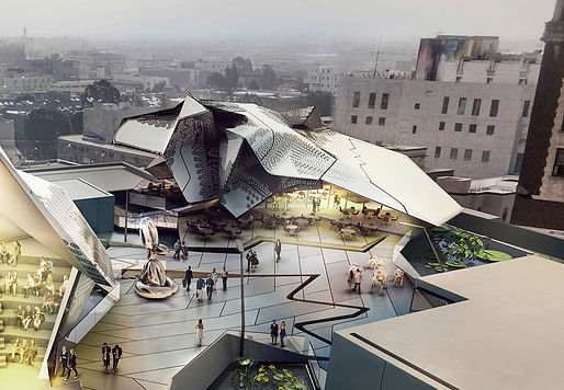 The Main Museum of Los Angeles Art (unbuilt) by Tom Wiscombe Architecture. Rendering by Kilograph.
