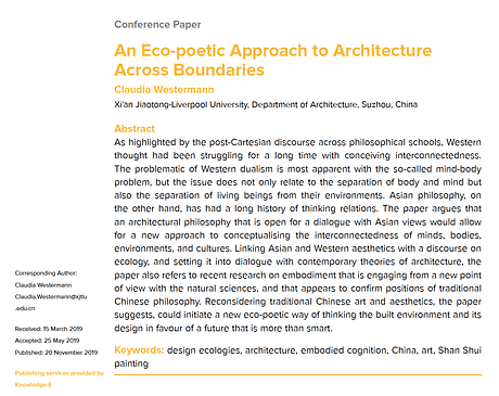 Published: 'An Eco-poetic Approach to Architecture Across Boundaries' by Claudia Westermann. Available from: https://www.researchgate.net/publication/337365927_An_Eco-poetic_Approach_to_Architecture_Across_Boundaries