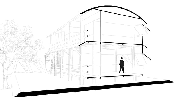 4) Sectional perspective from west to east