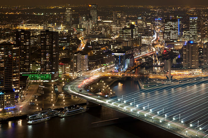 Elevated view of Rotterdam from the highest residential tower in the Netherlands, ‘New Orleans.’ This photo was taken for Rotterdam Marketing. © Ossip van Duivenbode
