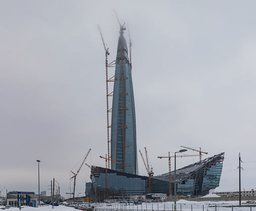 The Lakhta Center under construction earlier this year, located in St. Petersburg, RU. Image: Wiki Commons.